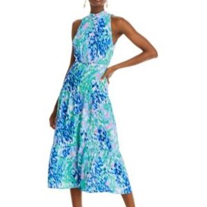 Sam Edelman Maxi Dress Size 12 Brush Stroke Garden High Neck Flowy Lined NWT New